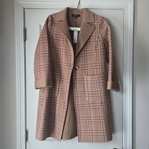 Talbots Reversible Wool Tan and Black Plaid Coat Sz 2 NWT